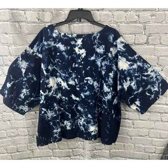 NWT J.jill Pure Jill INDIGO 2X Boxy Lagenlook Cotton Blouse Shirt Top Tie-Dye - Picture 2 of 6